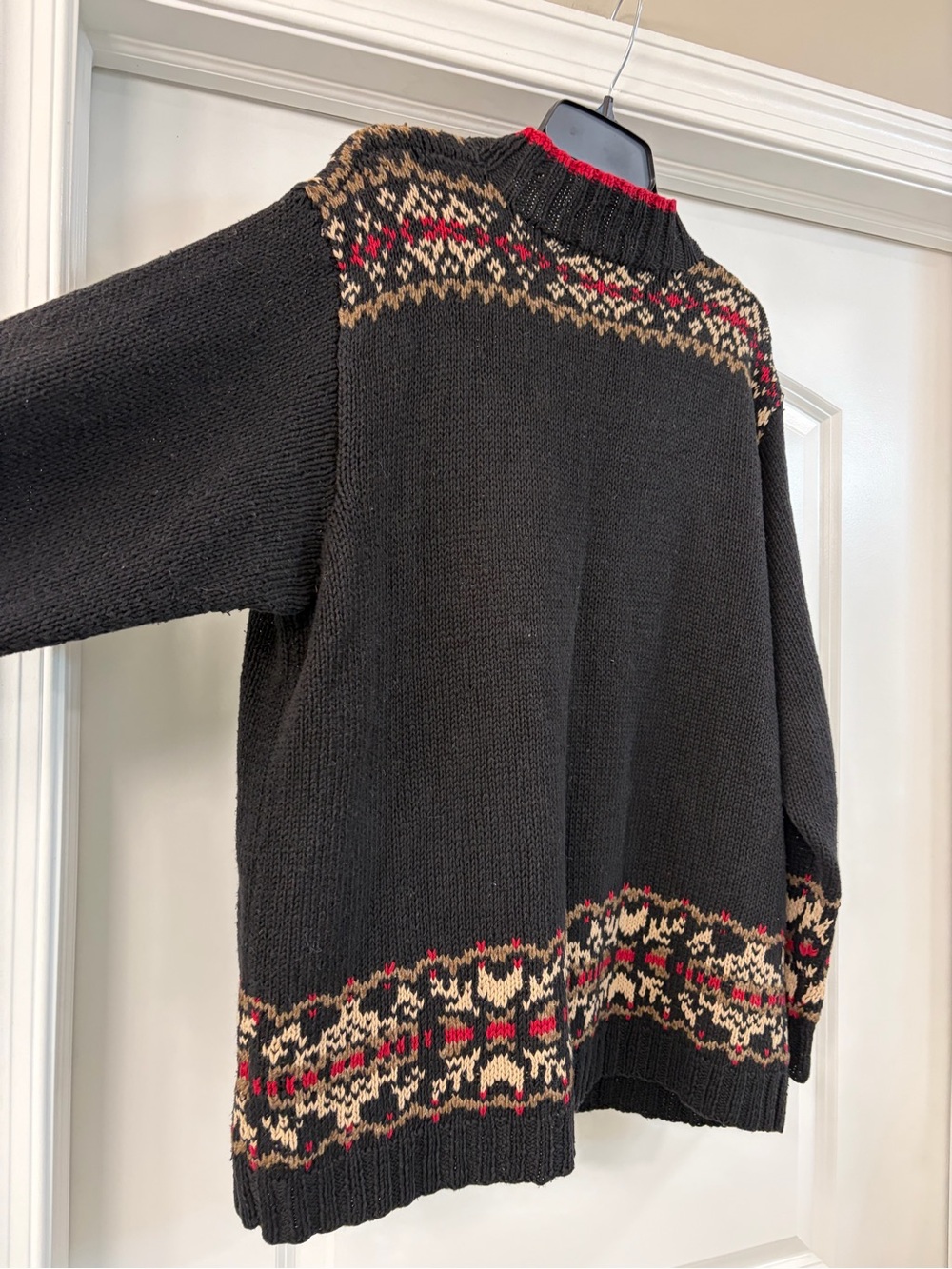 Eddie Bauer Vintage Nordic Fair isle Hiker Hand Knit Sweater Black cotton/linen - Picture 5 of 7